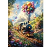 Tren de Vapor con Globo aerostático Puzzle 500 Piezas Alivio De Estrés Mitos fantásticos Rompecabezas para Hombres Y Mujeres Decoración Hogar Estera Portátil 3D Moderno 500 PCS