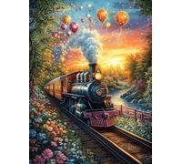 Tren de Vapor con Globo aerostático Puzzle 500 Piezas Portátil Familiar Compacto Pintura al óleo Animal-Planta Rompecabezas 3D para Familia Desafío Intelectual Maquetas Educativas Construir 500 PCS