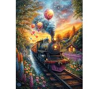 Tren de Vapor con Globo aerostático Puzzles 300 Piezas Estera Portátil Familiar Cuento de Hadas fantástico Animal Rompecabezas para Adultos Aliviar Estrés 3D Maquetas Construir DIY Moderno 300 PCS