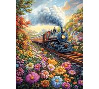 Tren de Vapor en el Prado de Flores Puzzle 300 Piezas Colorido Cartón Mitos Animal-Planta Rompecabezas Familiar para Toda La Familia Juguete Educativo 3D Maquetas Construir 300 PCS