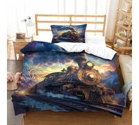 Tren de Vapor Juego De Ropa De Cama Impresión En 3D, para Niños Y Adultos,choochoo Funda Nórdica De Microfibra con Cremallera Y Fundas De Almohada, Suave, Transpirable Single（135x200cm）