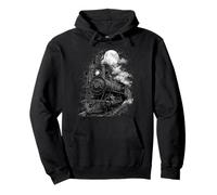 Tren De Vapor Luna Llena Noche Ferrocarril Retro Sudadera con Capucha