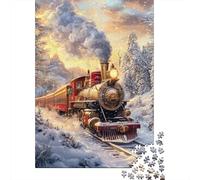 Tren de Vapor Puzzle de 1000 Piezas Cartón para Adultos Paisaje Invernal Juego de Puzzle 1000 Piezas Relajante Familia Regalo 52x38cm/1000pcs