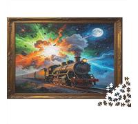 Tren de Vapor Puzzle de 1000 Piezas Papel para Adultos Cielo Nocturno Colorido Arte Relajación Concentración Decoración Regalo 70x50cm/1000pcs