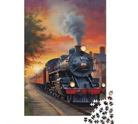 Tren de Vapor Puzzle de 1000 Piezas Papel para Adultos Escena de Vía Férrea al Atardecer Juego de Puzzle 1000 Piezas Relajación Decoración Regalo 38x26cm/1000pcs