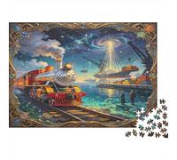 Tren de Vapor Puzzle de 1000 Piezas Papel Puzzle para Adultos Escena de Puerto Nocturno Juego de Puzzle 1000 Piezas Relajación Decoración Regalo Nan