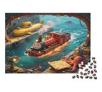 Tren de Vapor Rojo Puzzle de 1000 Piezas Papel para Adultos Escena de Exploración Submarina Juego de Puzzle 1000 Piezas Relajación Hogar Regalo 70x50cm/1000pcs