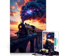 Tren de Vapor sobre Puente al Atardecer Rompecabezas para Adultos de 1000 Piezas Fortalece la Memoria Arte de Bordes limpios y tranquilos Coleccionable 38x52cm