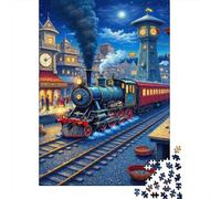 Tren de Vapor Vintage Puzzle de 1000 Piezas Papel Adulto Pueblo Nocturno Puzzle para Adultos Puzzle para Toda la Familia Relajación Concentración Decoración Regalo 38x26cm/1000pcs