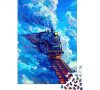 Tren de Vapor Vintage Puzzle de 1000 Piezas Papel para Adultos Escena artística de Nubes Azules Juego de Puzzle 1000 Piezas Relajación Hogar Regalo Familia 38x26cm/1000pcs