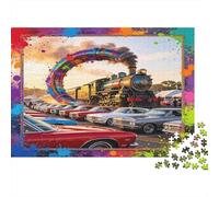 Tren de Vapor Vintage Puzzle de 1000 Piezas Papel para Adultos Escena de Autos Clásicos Juego de Puzzle 1000 Piezas Relajación Regalo Decoración Familiar 52x38cm/1000pcs