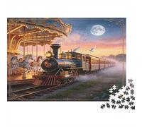 Tren de Vapor Vintage Puzzle de 1000 Piezas para Adultos Papel Carrusel Nocturno Juego de Puzzle 1000 Piezas Relajante Hogar Regalo Nan
