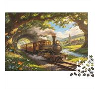 Tren de Vapor Vintage Puzzle de 1000 Piezas Puzzle para Adultos Escena de túnel Forestal Juego de Puzzle 1000 Piezas Relajación Decoración Regalo 38x26cm/1000pcs