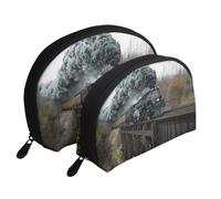 Tren de Vapor y ferrocarril, Bolsa de Maquillaje de Concha, Monedero pequeño para Mujer, Bolsa de artículos de tocador, Bolsa de cosméticos, 2 Piezas