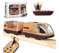 Tren Eléctrico a Distancia para Pista de Madera, Tren a Control Remoto y Motorizado con 4 Efectos de Sonido y Luz para Niños de 3 4 5+ Años, Compatible con Thomas,Brio,Chuggington (Marrón)