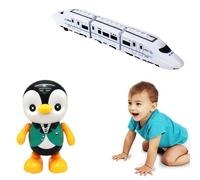 Tren Eléctrico de Alta Velocidad con Luces y Música + Pingüino Interactivo Bailarín Educativo para Niños