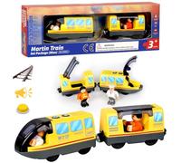 Tren Eléctrico de Juguete para Niños (Conexión Magnética), Tren de Locomotora de Acción con Pilas Compatible para Thomas Brio Chuggington, Amarillo(No Incluye Vías de Madera),Edad 3+ Años Niños Niñas