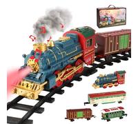 Tren Eléctrico de Navidad, Tren Árbol de Navidad Eléctrico con Luces LED, Sonido y Vapor, Juegos de Trenes de Vapor con Vía de Bricolaje, Vagones, Batería Recargable, Trenes Electrico Juguete Niños