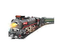 Tren eléctrico para árbol de Navidad, juego de tren eléctrico de Navidad RC con mando a distancia, locomotora, vagones y rieles, rieles, vapor, luz y sonido, regalo Under Tree Navidad ferrocarril