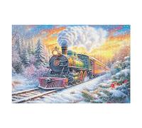 Tren en Bosque nevado de Invierno Puzzles 1000 Piezas Construir DIY 3D Sin Pegamento Rompecabezas para Adultos Maquetas Educativas Aliviar Estrés Estera Portátil 1000 PCS