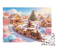 Tren en Ciudad de Caramelos Puzzle de 1000 Piezas Escenario Invernal Navideño Puzzle para Adultos Juego de Puzzle 1000 Piezas Papel Relajación Hogar Regalo 70x50cm/1000pcs