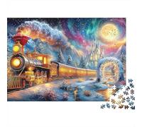 Tren en un mágico país de Las Maravillas del Invierno Puzzle De 1000 Piezas Tren caprichoso Cartón Reciclado Premium, Desafiante 38x26cm/1000pcs