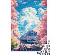 Tren Entre Cerezos Puzzle de 1000 Piezas Papel para Adultos Paisaje de Primavera Romántico Relajación Familiar Decoración Regalo 38x26cm/1000pcs