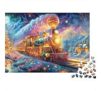 Tren Festivo en la Escena de Navidad Nevada Puzzle De 1000 Piezas Tren caprichoso Cartón Reciclado Premium, Regalo para Todas Las Edades 52x38cm/1000pcs
