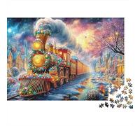 Tren Festivo en un Pueblo nevado Puzzle De 1000 Piezas Tren caprichoso, Excelente Juego para Adultos Y Niños 70x50cm/1000pcs