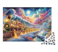Tren Festivo en una Ciudad Nocturna Nevada Puzzle De 1000 Piezas Tren caprichoso Perfecto Regalo De Cumpleaños para Niños Y Adultos 38x26cm/1000pcs