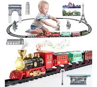 Tren Juguete para Niños, Tren de Navidad Eléctrico, Control Remoto Juegos De Trenes De Vapor con Humo, Luz, Sonidos, Locomotora y 4 Vagones Tren de Juguete Electrónico Decoración de Navidad