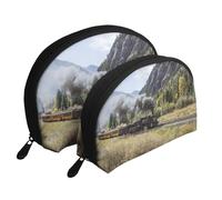 Tren Locomotora De Vapor Impreso Lindo, Bolsa de Maquillaje de Concha, Monedero pequeño para Mujer, Bolsa de artículos de tocador, Bolsa de cosméticos, 2 Piezas