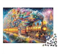 Tren mágico Que Lleva una montaña de Libros Puzzle De 1000 Piezas Tren caprichoso Vínculo Familiar, Adultos Y Niños 52x38cm/1000pcs
