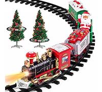 Tren navideño con Soporte, instalación para Centro árbol de Navidad, Tren eléctrico, 2 vagones e Trineo de Papá Noel con Luces y Sonidos, Adornos navideños, diámetro de Pista 89 cm