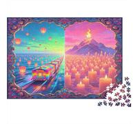 Tren Nocturno Colorido Puzzle de 1000 Piezas Papel Puzzle para Adultos Vista Romántica Linternas Montaña Relajación Familiar Regalo 38x26cm/1000pcs