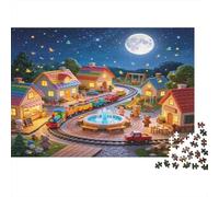 Tren Nocturno de Pueblo Puzzle de 1000 Piezas Papel para Adultos Escena de Luz de Luna Relajación Familia Decoración Regalo 52x38cm/1000pcs