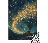 Tren Nocturno Estrellado Puzzle de 1000 Piezas Papel Puzzle para Adultos Escena Cielo Nocturno Puzzle para Toda la Familia Relajación Decoración Hogar Regalo 38x26cm/1000pcs