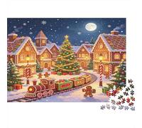 Tren Pueblo Navideño Puzzle de 1000 Piezas Puzzle para Adultos Cartón Escena Nocturna Invernal Decoración Familiar Relajación Enfoque Regalo Festivo 52x38cm/1000pcs