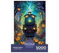 Tren Puzzle De 1000 Trozos Papel Spooky Halloween Steam Tren Pumpkins Grueso Apasionados De Los Compatible con Tabla Horas De Entretenimiento Garantizadas 52x38cm/1000pcs