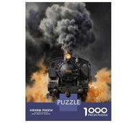 Tren Set De 1000 Piezas Papel Reciclado Black Steam Tren Heavy Smoke Fiery Background Puzzle Familiar Aficionados A Los Ocio En Casa Entretenimiento Fin De Semana Fácil Almacenar 70x50cm/1000pcs
