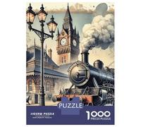 Tren Set De 1000 Piezas Papel Reciclado Steam Tren at City Station Vintage Puzzle Familiar Fácil De Almacenar Aficionados A Los Rompecabezas Atractivo Ocio Casa 38x26cm/1000pcs