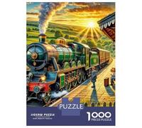 Tren Set De 1000 Piezas Papel Reciclado Steam Tren in Sunlit Forest Clearing Puzzle Familiar Fácil De Almacenar Rompecabezas Atractivo Entretenimiento Fin De Semana 52x38cm/1000pcs
