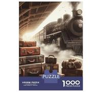 Tren Set De 1000 Piezas Papel Reciclado Vintage Steam Tren Station Suitcases Puzzle Familiar Aficionados A Los Fácil De Almacenar Actividad De Vinculación Familiar 38x26cm/1000pcs