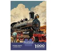 Tren Set De 1000 Piezas Papel Reciclado Vintage Steam Tren with Workers Puzzle Familiar Aficionados A Los Fácil De Almacenar Actividad De Vinculación Familiar 38x26cm/1000pcs