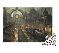 Tren Steampunk Station Puzzle 1000 Piezas Adultos Y Jóvenes Puzzle Difícil Puzzle Complicado Más Vendido Tiempo Libre Cartón Reciclado 38x26cm/1000pcs