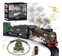 Tren teledirigido eléctrico de Navidad 2.4GHz con Vapor, Luces y Sonido, Incluye Locomotora, vagones y vías, batería Recargable USB, decoración Debajo del árbol, Regalo Ideal para niños Desde 3 años.