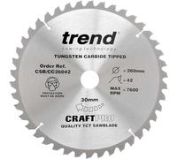 Trend CraftPro Hoja de sierra circular TCT de corte transversal con gancho negativo, 260 mm de diámetro x 42 dientes x 30 mm de diámetro interior, punta de carburo de tungsteno, CSB/CC26042