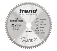 Trend CraftPro Hoja de sierra circular TCT de corte transversal con gancho negativo, 260 mm de diámetro x 72 dientes x 30 mm de diámetro interior, punta de carburo de tungsteno, CSB/CC26072
