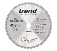 Trend CraftPro Hoja de sierra circular TCT de corte transversal con gancho negativo, 305 mm de diámetro x 96 dientes x 30 mm de diámetro interior, punta de carburo de tungsteno, CSB/CC30596