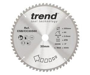 Trend CraftPro Hoja de sierra circular TCT de corte transversal con gancho negativo, 305 mm de diámetro x 60 dientes x 30 mm de diámetro interior, punta de carburo de tungsteno, CSB/CC30560
